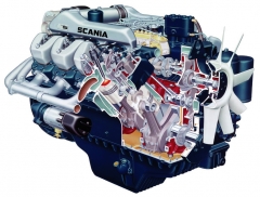 Vidlicový osmiválec Scania z roku 1969 se 14 l zdvihového objemu a 257 kW/350 k – vrchol své doby.