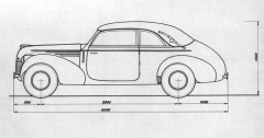 Kresba kabrioletu Rapid 2200 s původní přídí z počátku března 1941