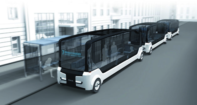 Součástí studie  „Future of the Omnibus“ je také řešení tzv. konvoje městských hromadných autobusů.