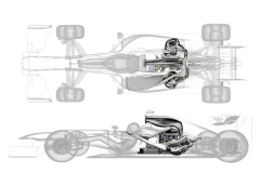 Zástavba poháněcí soustavy Energy F1 2014 a poloha jezdce v monopostu formule 1