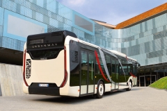 Typický design spojitých svítilen autobusů Iveco s motory emisní specifikace Euro VI.