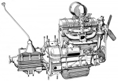 Typický motor Škoda, pro 150 je skříň spojky širší a nahoře i dole jsou vidět masivní svorníky pro uchycení listových per