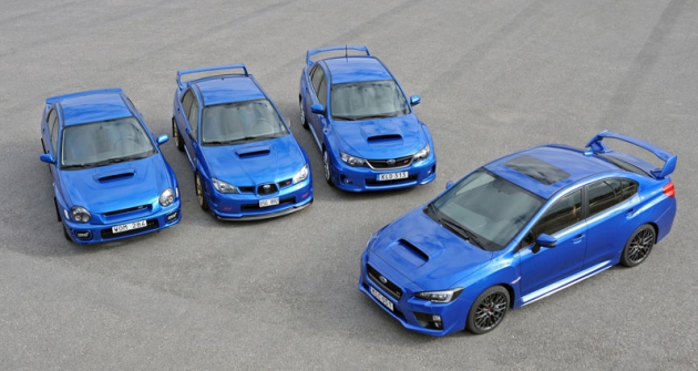 Nová generace Subaru WRX STI se svými předchůdci  