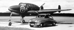 Aerodynamický Saab 92, dílo švédského výrobce letadel (na snímku s letounem Saab J21 v roce 1949)