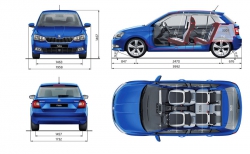 Základní rozměry nové Fabie s karoserií hatchback