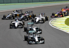 Nico Rosberg vede před Hamiltonem, Massou a Bottasem na brazilském okruhu Interlagos u São Paula