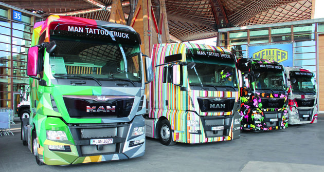 Tetované trucky MAN TGX  na volné výstavní ploše IAA 2014.
