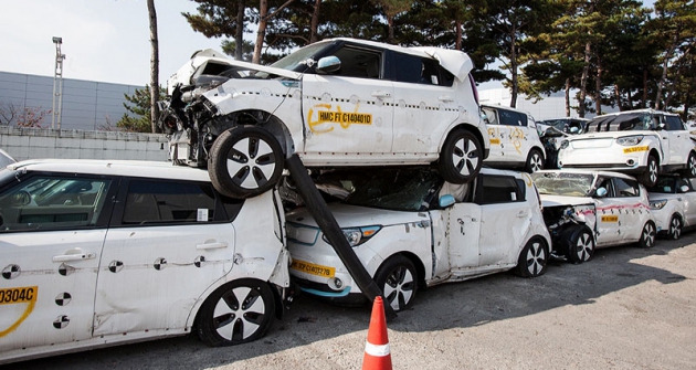 Vozy Kia Soul po nárazových testech před recyklací