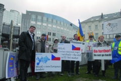 Mezi demonstranty před Evropským parlamentem přišli i europoslanci.