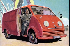 Lehký užitkový DKW 3 = 6 Schnellaster s dvoudobým tříválcem 896 cm3 a užitečnou hmotností až 800 kg (nebo osmimístný minibus)