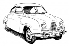 Saab 93 z roku 1956 dostal tříválec a masku, která se opakovala na typech 93B, 93F a první 96 až do roku 1964