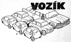 Kresba k článku o lidových vozech, porovnávající délku jednoho Chrysleru Ghia se dvěma malými Fiaty 600 a třemi Isettami od BMW