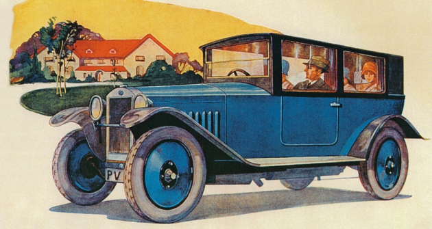 Automobil Z 18 s nástavkovou karoserií na reklamní kresbě z roku 1926