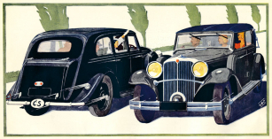Limuzína a kabriolet Tatra 70 A na kresbě z prospektu z roku 1936
