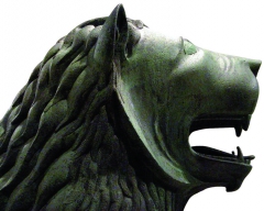 Hlava sochy lva z Brunšvíku, kterou nechal odlít Jindřich Lev vévoda Bavorský a Saský.