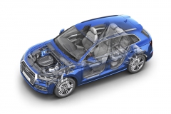 Částečný řez poháněcím ústrojím Audi Q5 s motorem 2.0 TFSI a pohonem všech kol Quattro Ultra