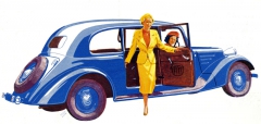 Šestimístná limuzína Tatra 75 s mezistěnou a dámami – kresba z prospektu