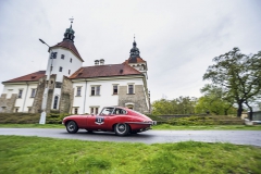 Jaguar E-Type pohání řadový šestiválec 3,8 litru o výkonu 265 koní. Výkon není při 7 Castles Trial zásadní, ale hodí se