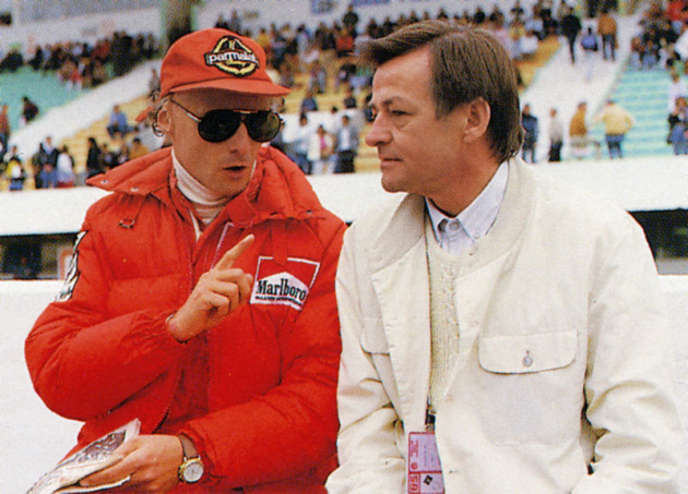 S Hansem Mezgerem od Porsche, tvůrcem motoru TAG Turbo 1,5 l, s nímž vyhrál třetí titul mistra světa 1984 (McLaren)