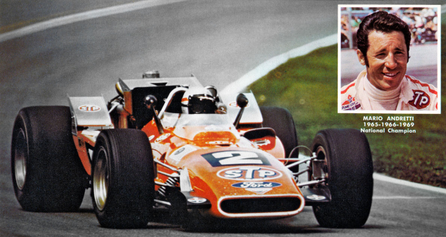 Mario Andretti dobyl třetí mistrovský titul Indy Cars v sezoně 1969 (STP Hawk Mk.III Ford V8-159 Turbo)