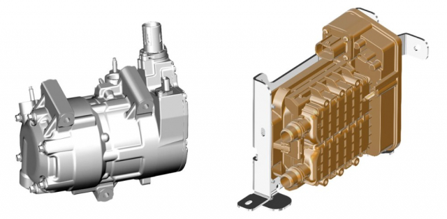 Takto vypadají dva hlavní díly systému koncernu PSA (zleva): kompresor typu scroll a elektrický odporový ohřívač