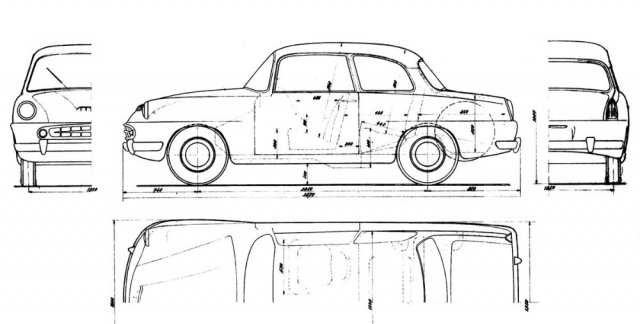 Návrh samonosné karoserie Š 976 vznikl v roce 1955 ve vysokomýtské Karose