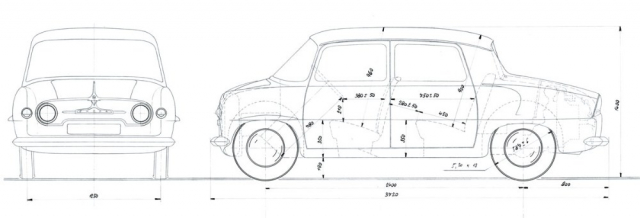 Výkres Š 977 s tzv. polovagonovou karoserií s kabinou posunutou kupředu (1956)