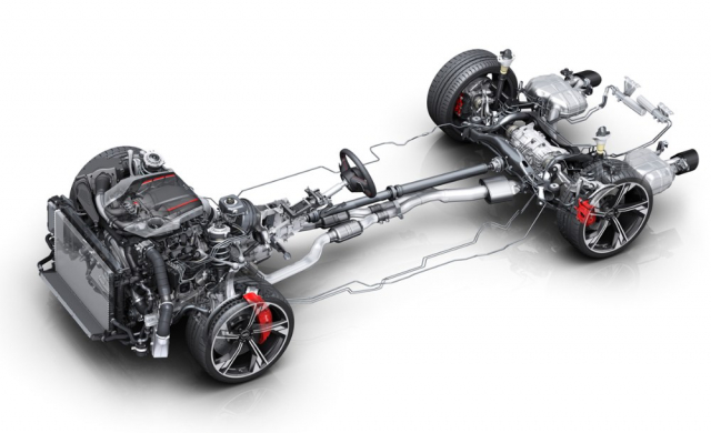 Pro značku Audi klasické uspořádání s motorem podélně uloženým před přední nápravou
