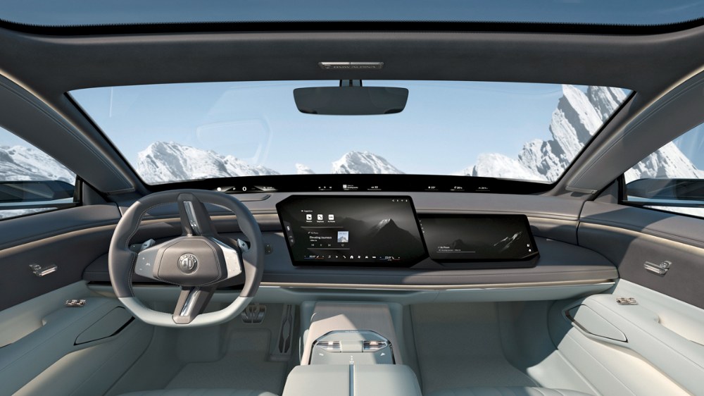 Interiér Vision BMW Alpina kombinuje minimalistické tvary s luxusními materiály a využívá nový ovládací koncept BMW Panoramic iDrive s operačním systémem X v podobě z modernizovaného BMW řady 7