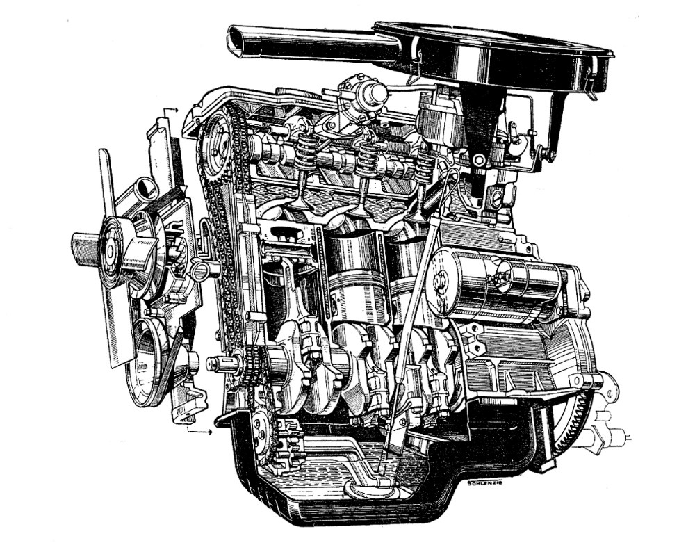 Prostorový řez motorem BMW 2000